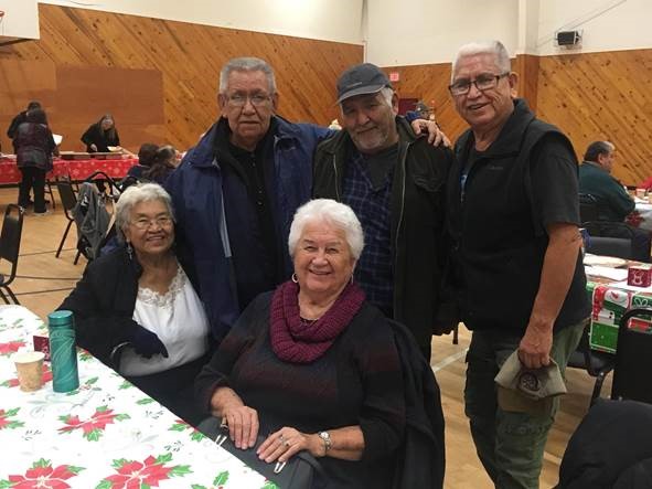 Featuring Elders from the four sister nations. Top left to right: Freddie Louie, Randolph Timothy SR, and Eugene Louie. Bottom left to right: Maggie Wilson and Elsie Paul. Image provided by Koosen Pielle.